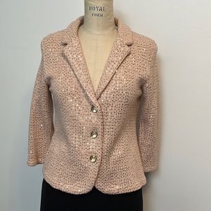 Blush Pink Knit Sequin Blazer with 3/4 sleeve